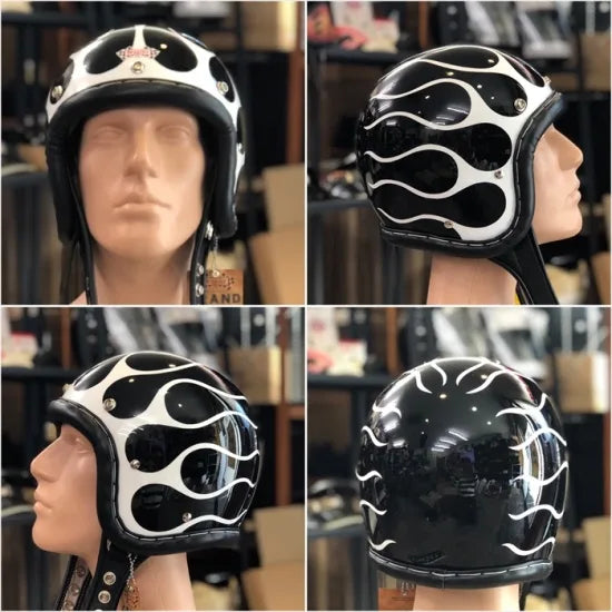 DRAGSTER LEATHER TRIM HELMET BK FLAMES