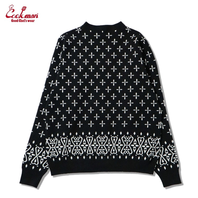 カーディガン Knitted Cardigan Bandanna Cross Black 231-53531