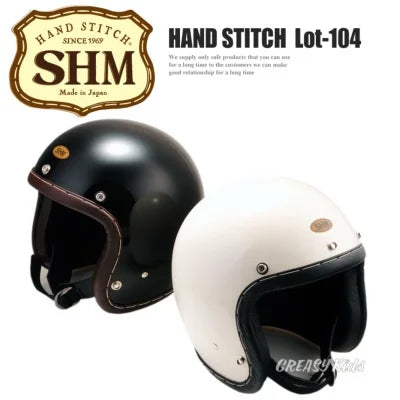 SHM 革巻きHAND STITCH Lot-104 ジェットヘルメット アイボリー