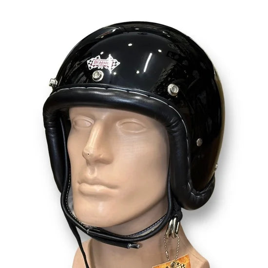 DRAGSTER LEATHER TRIM HELMET BLACK