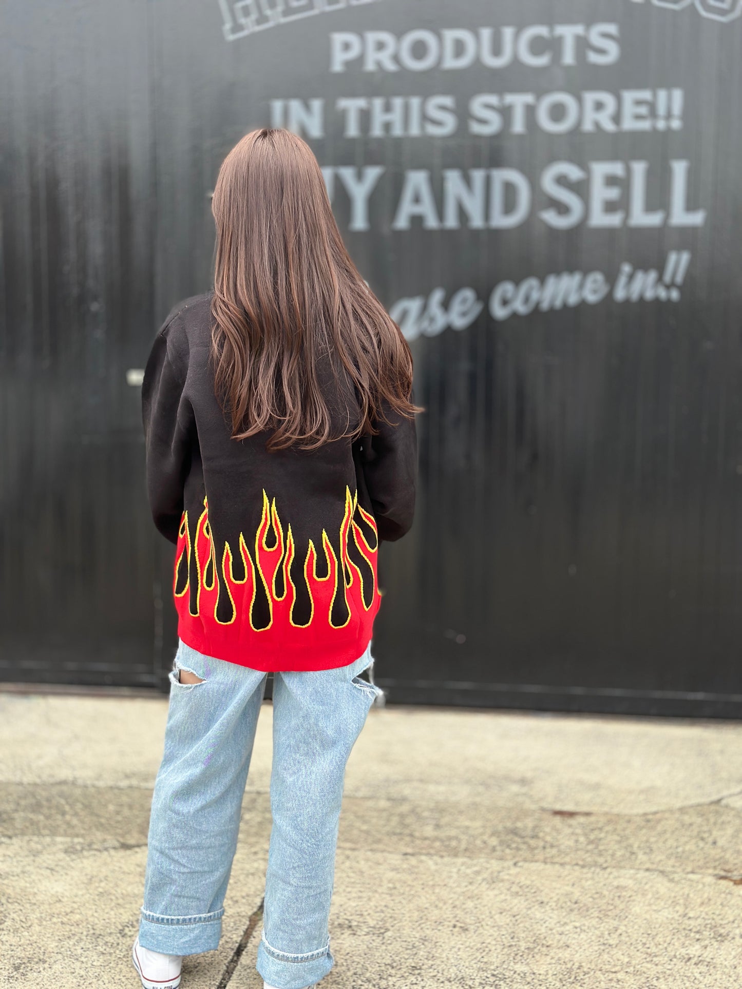 カーディガン Knitted Cardigan Flame Black 231-53535
