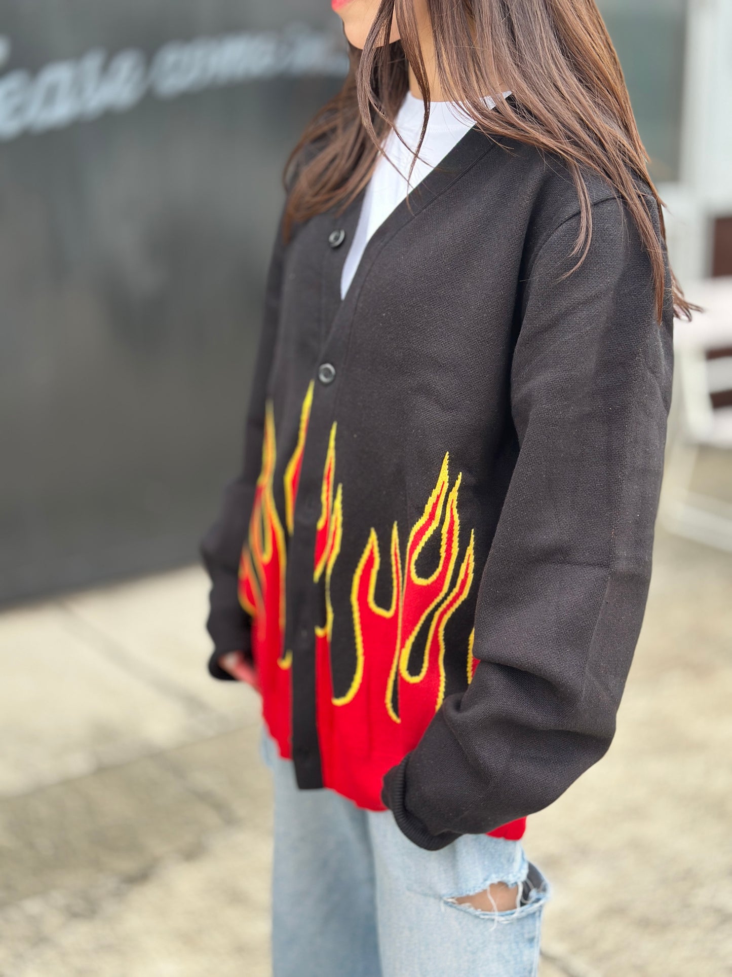 カーディガン Knitted Cardigan Flame Black 231-53535