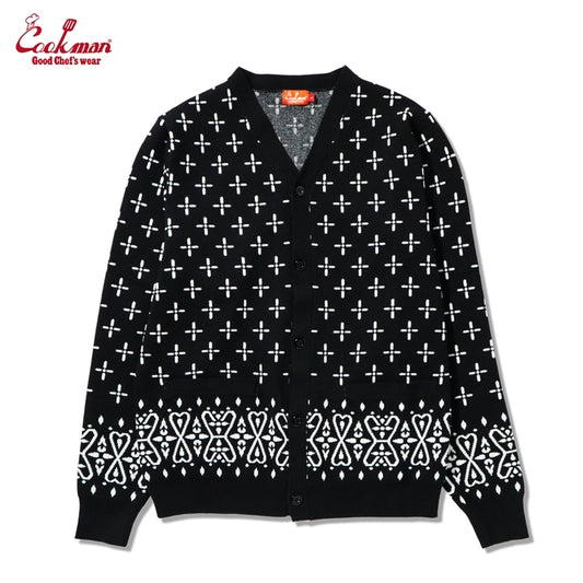 カーディガン Knitted Cardigan Bandanna Cross Black 231-53531