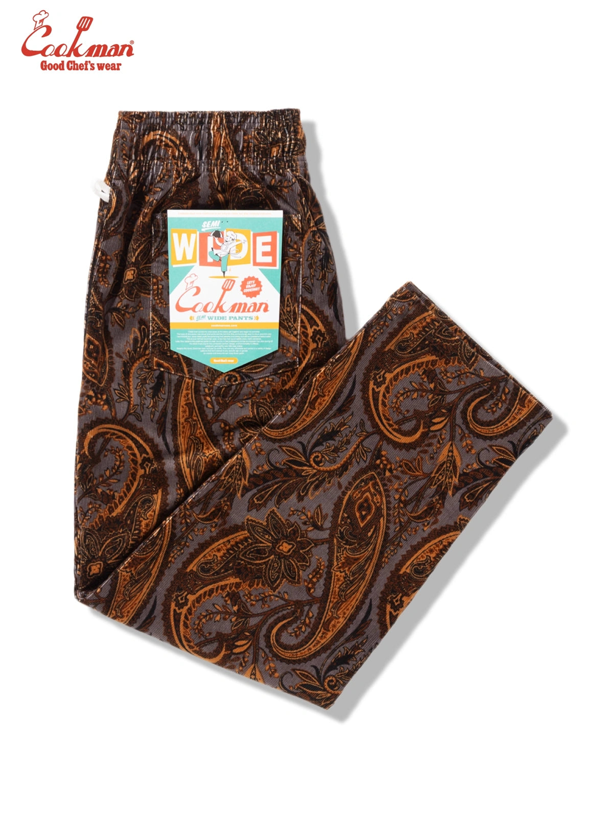シェフパンツ Chef Pants Semiwide Corduroy Paisley Brown 231-63825