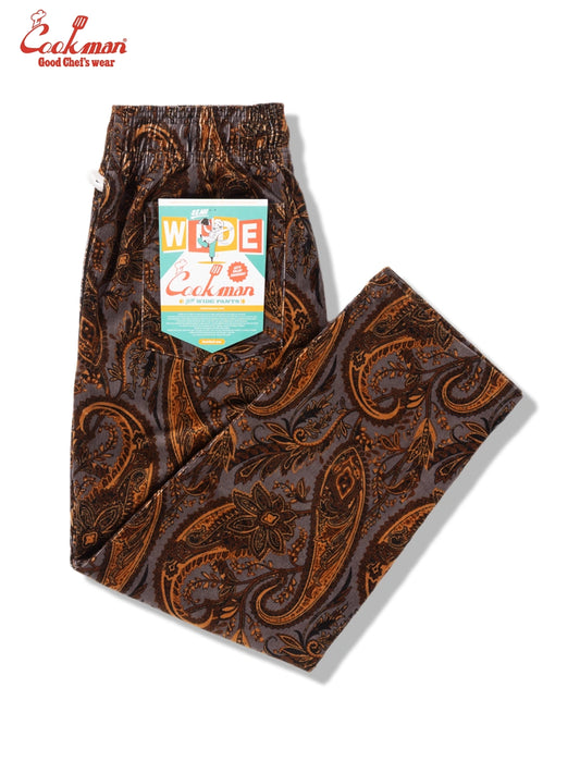 シェフパンツ Chef Pants Semiwide Corduroy Paisley Brown 231-63825
