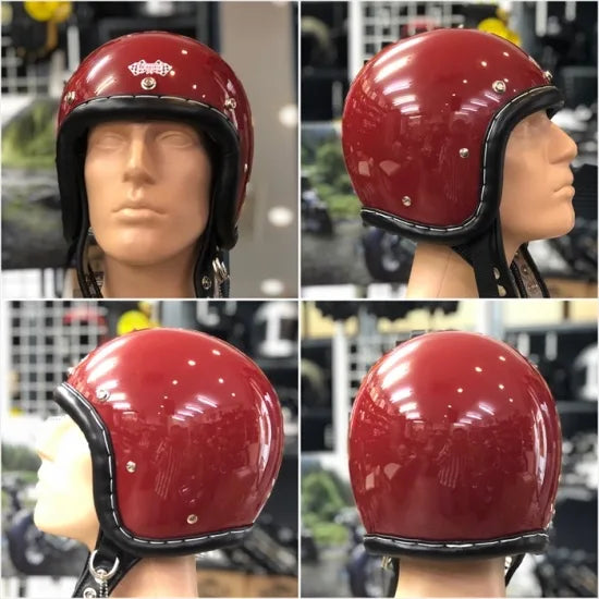 DRAGSTER LEATHER TRIM HELMET DARK RED