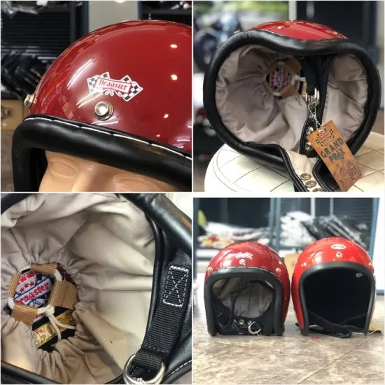 DRAGSTER LEATHER TRIM HELMET DARK RED