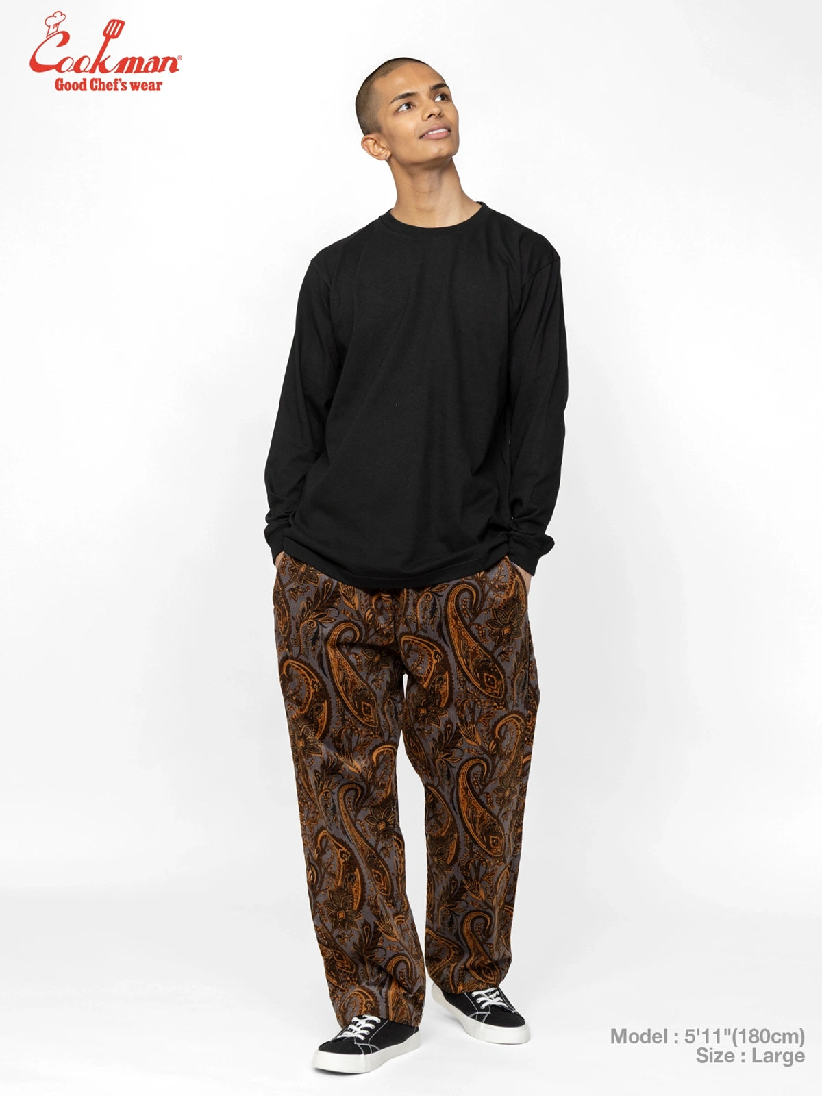 シェフパンツ Chef Pants Semiwide Corduroy Paisley Brown 231-63825