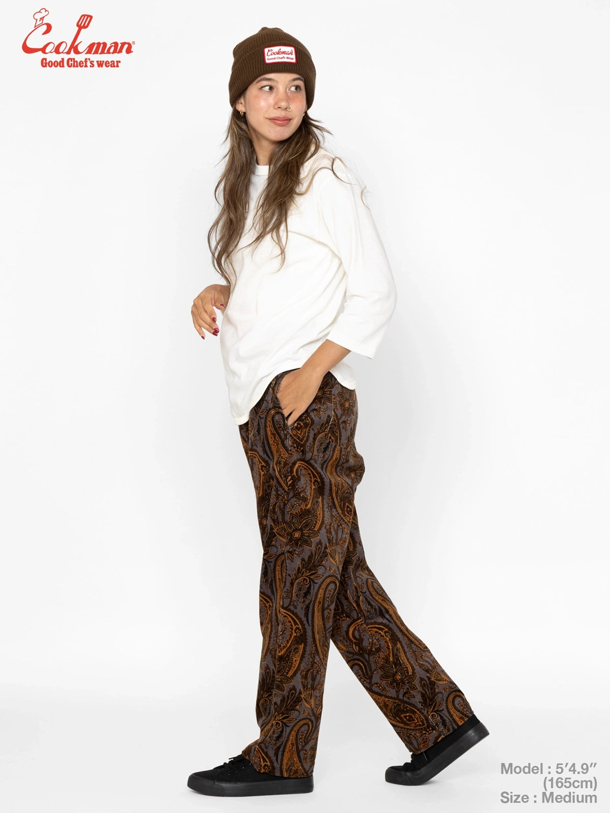 シェフパンツ Chef Pants Semiwide Corduroy Paisley Brown 231-63825